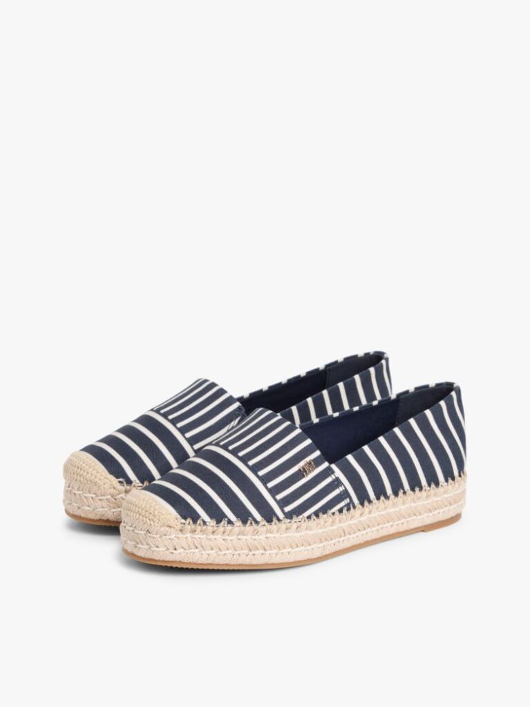 Blue Espadrile Cu Platforma Din Panza Cu Dungi Si Monograma TH  Femei