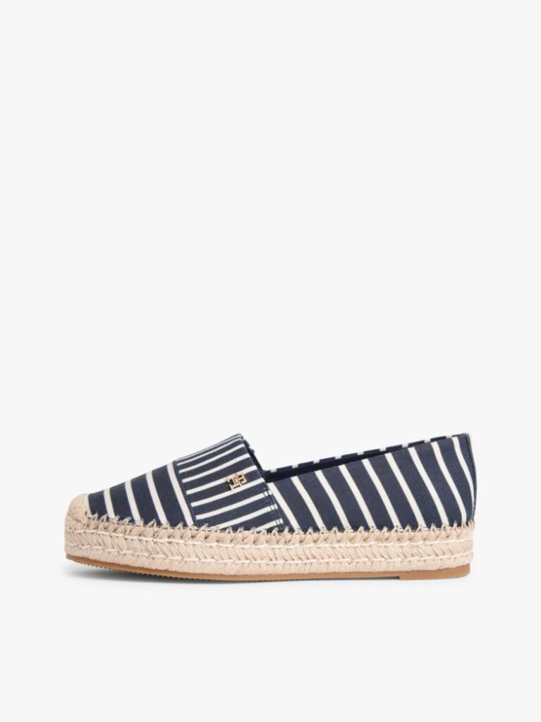 Blue Espadrile Cu Platforma Din Panza Cu Dungi Si Monograma TH  Femei