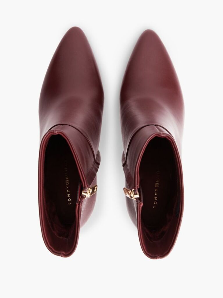 Red Leather Pointed Toe Heeled Ankle Boots  Women