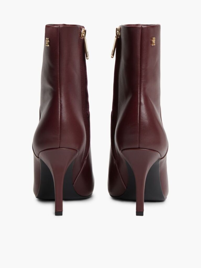 Red Leather Pointed Toe Heeled Ankle Boots  Women