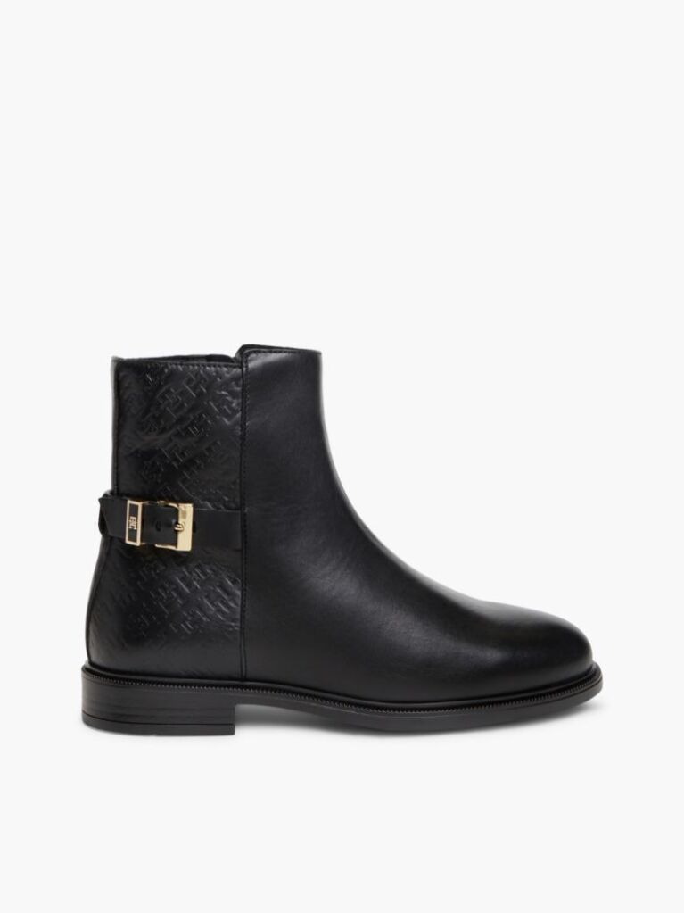 Negru Botine Din Piele Cu Monograma TH  Femei