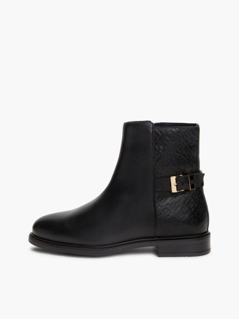 Negru Botine Din Piele Cu Monograma TH  Femei