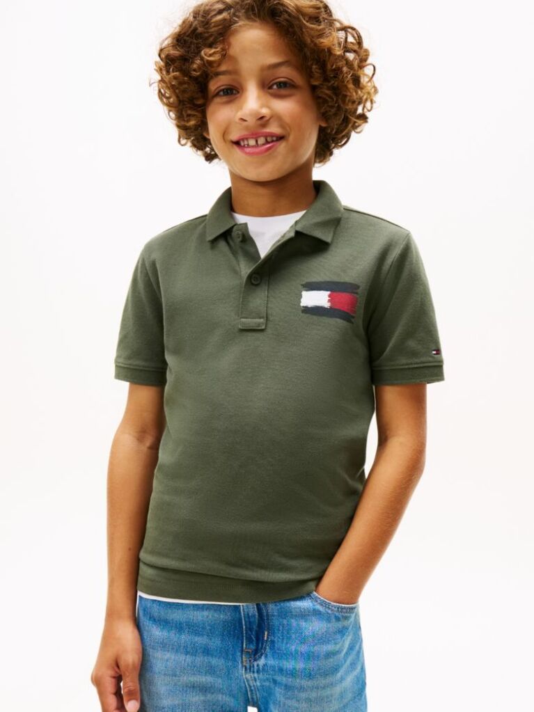 Verde Tommy Flag Polo Cu Maneca Scurta  Baieti