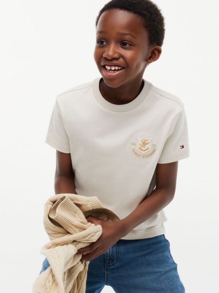 Bej Appliqué T-Shirt Cu Logo  Baieti
