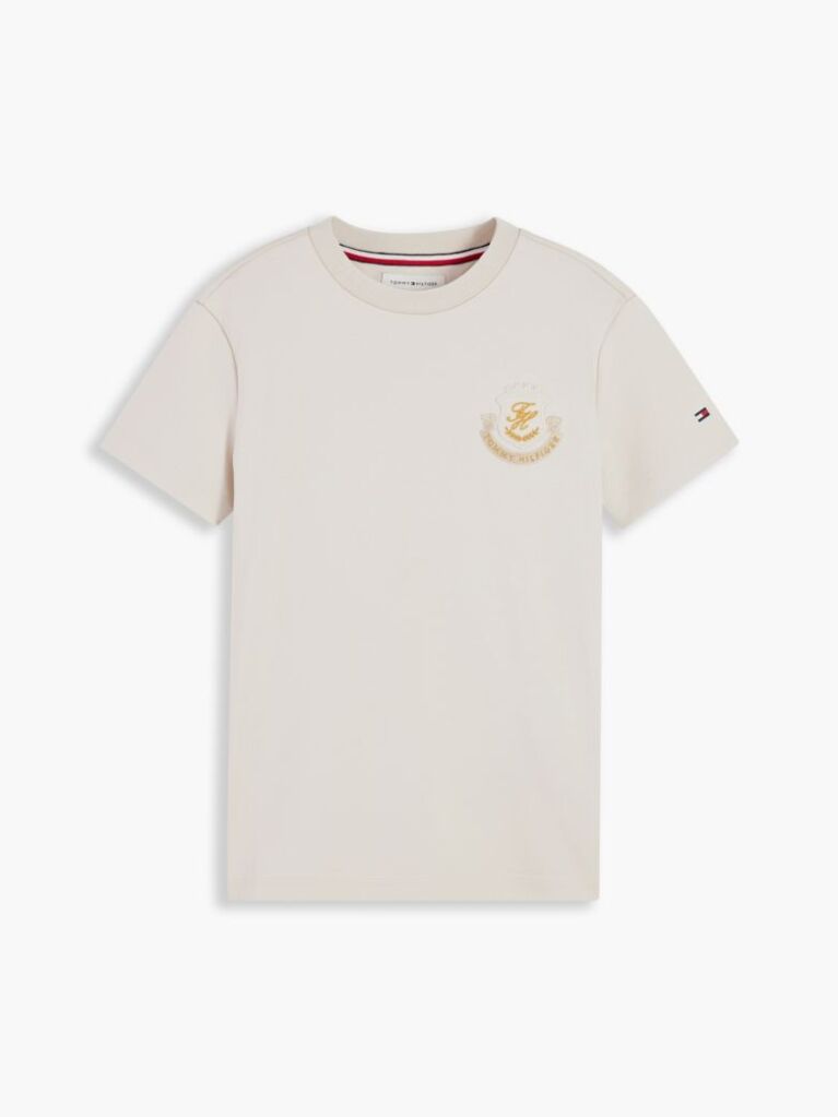 Bej Appliqué T-Shirt Cu Logo  Baieti