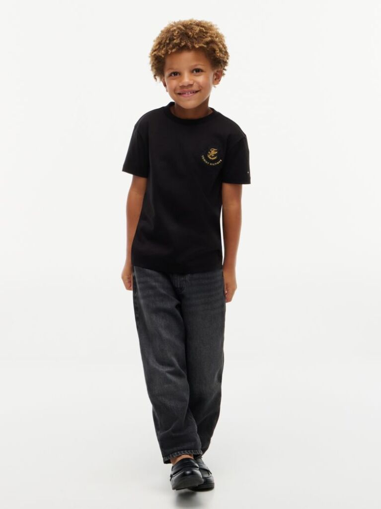 Negru Appliqué T-Shirt Cu Logo  Baieti