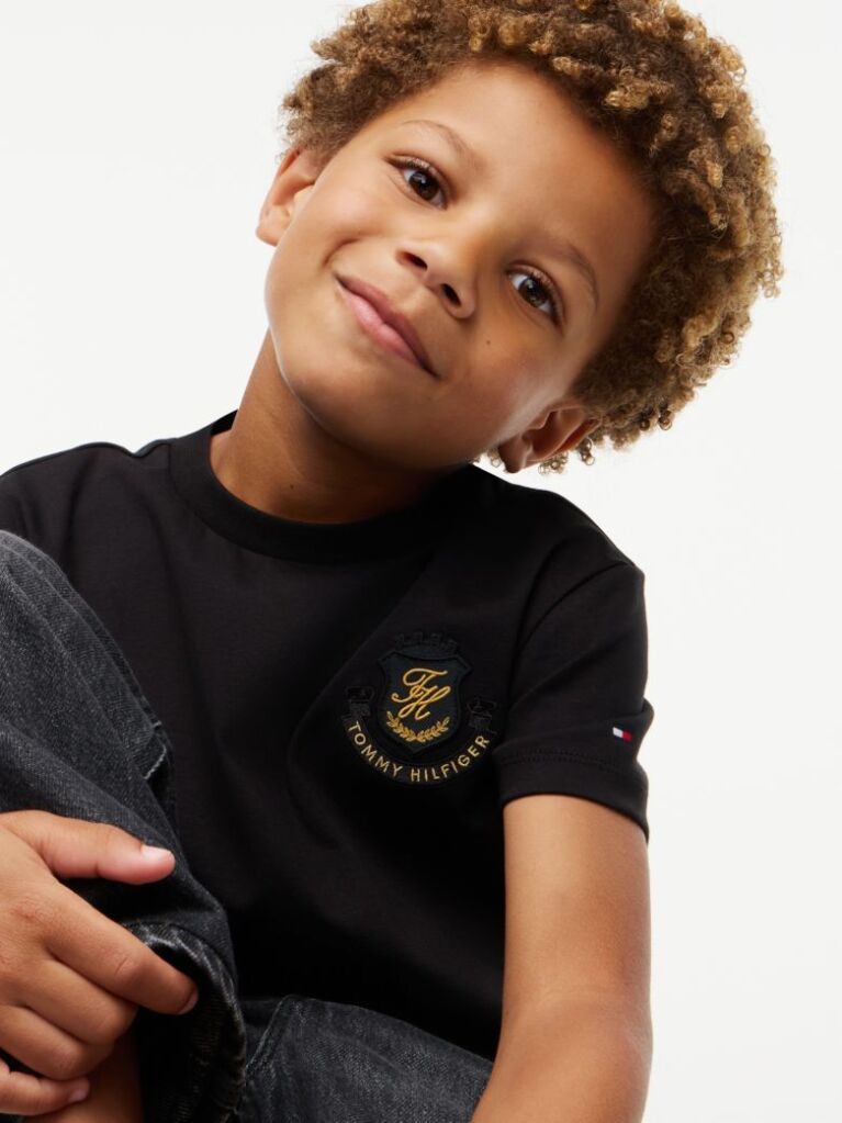 Negru Appliqué T-Shirt Cu Logo  Baieti