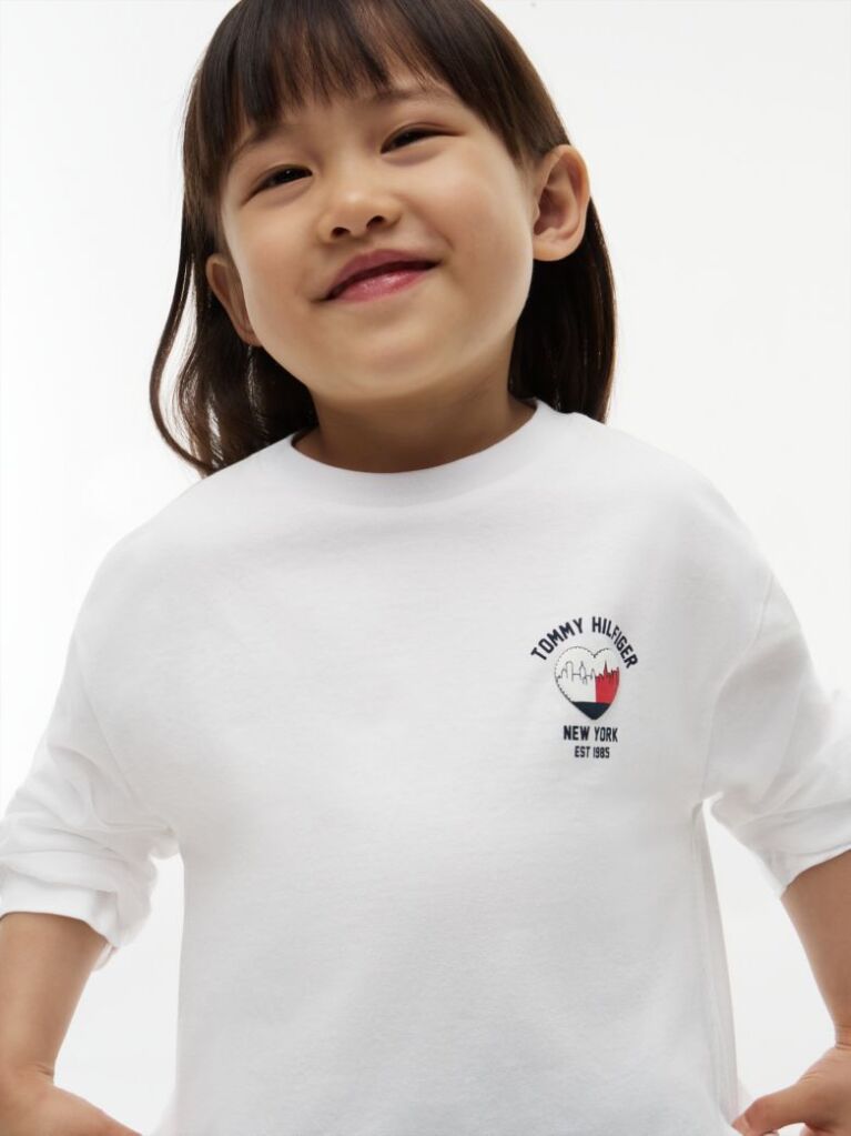 Alb T-Shirt Cu Maneca Lunga Logo Inima Si Croiala Slim  Fete