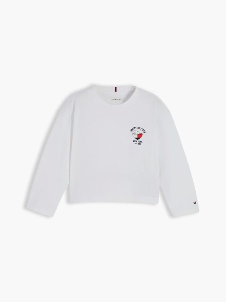 Alb T-Shirt Cu Maneca Lunga Logo Inima Si Croiala Slim  Fete