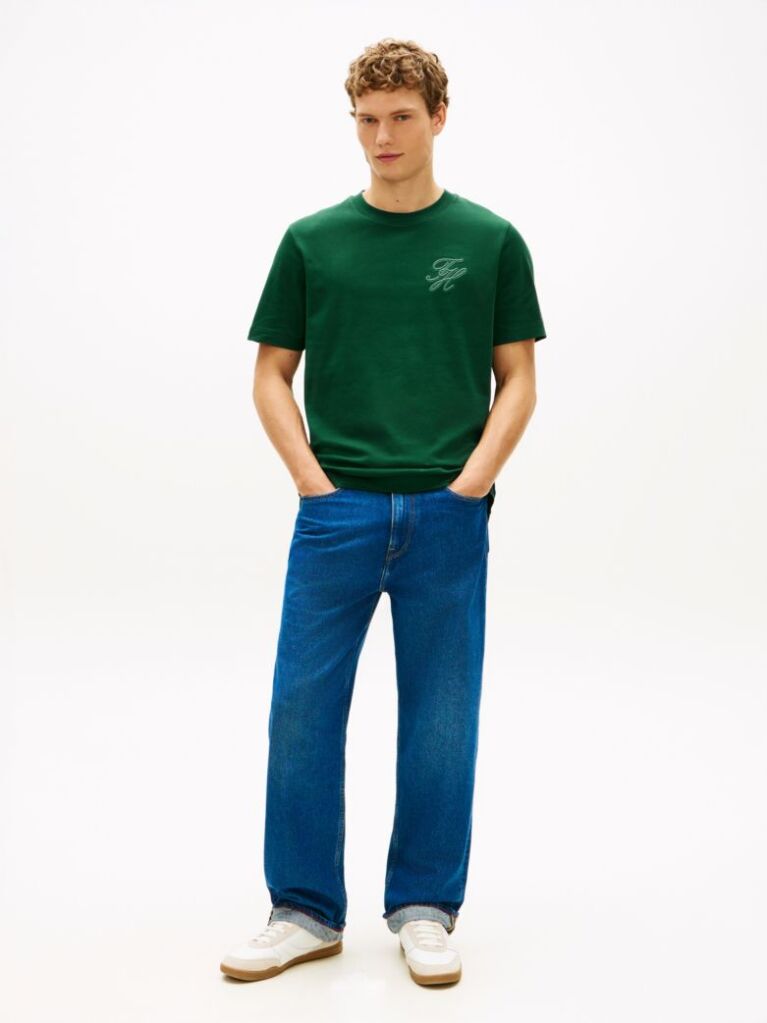 Verde Tricou Cu Guler Rotund Si Broderie Cu Logo Tonal  Barbati