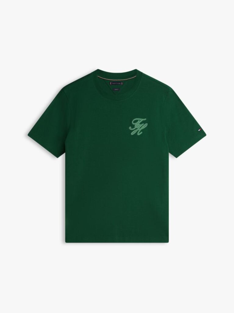 Verde Tricou Cu Guler Rotund Si Broderie Cu Logo Tonal  Barbati