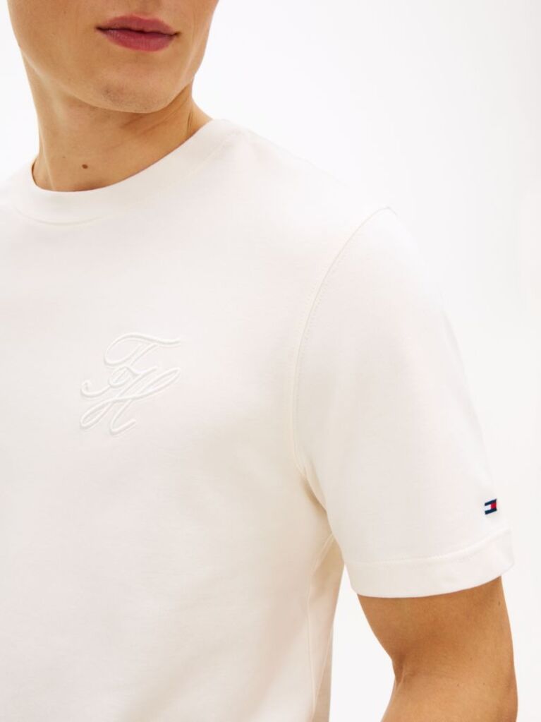 Bej Tricou Cu Guler Rotund Si Broderie Cu Logo Tonal  Barbati