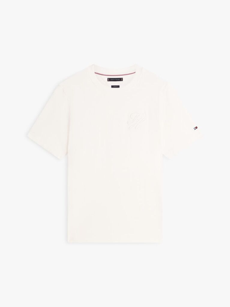 Bej Tricou Cu Guler Rotund Si Broderie Cu Logo Tonal  Barbati
