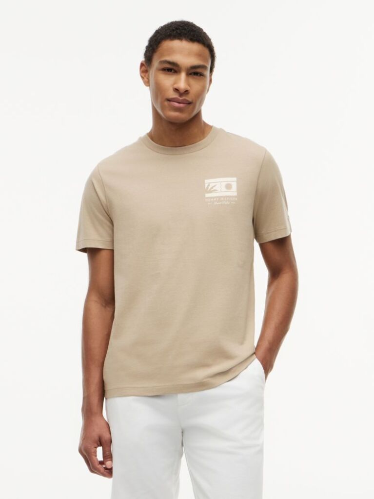 Bej Tricou Cu Guler Rotund Si Imprimeu Cu Logo  Barbati