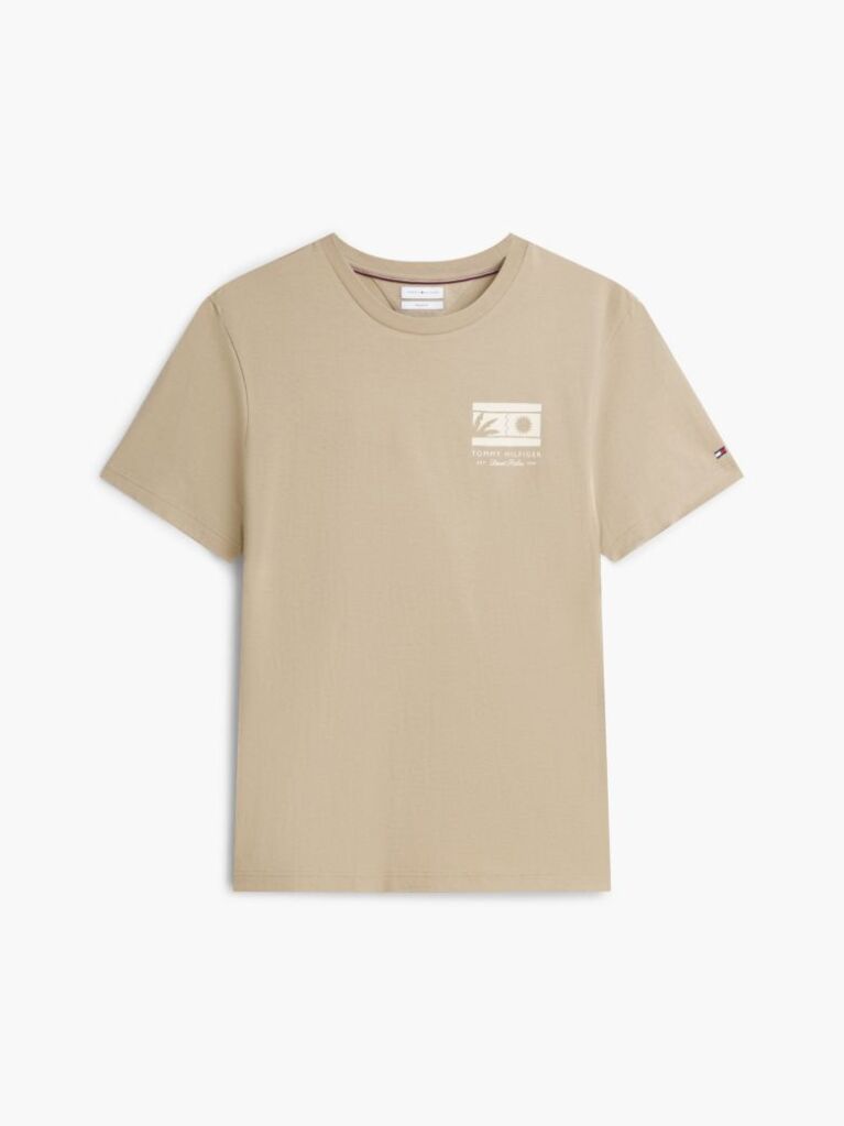Bej Tricou Cu Guler Rotund Si Imprimeu Cu Logo  Barbati