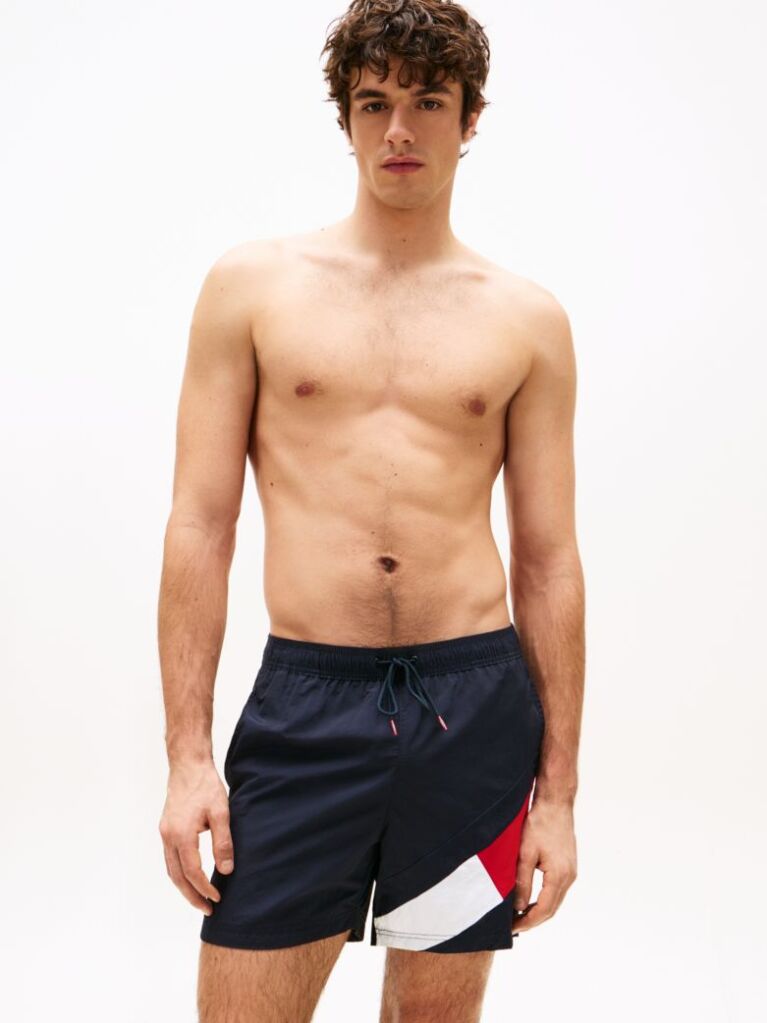 Blue Flag Mid Length Drawstring Swim Shorts  Men