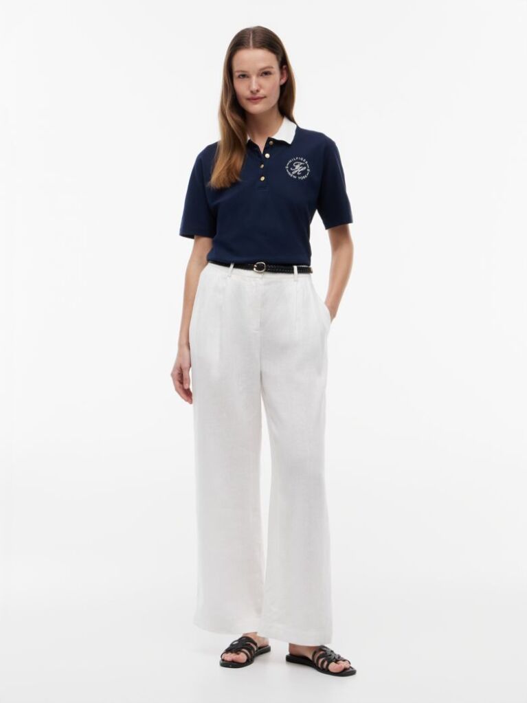 Blue Tricou Polo Cu Croiala Normala De Culoare Aurie Cu Nasturi  Femei