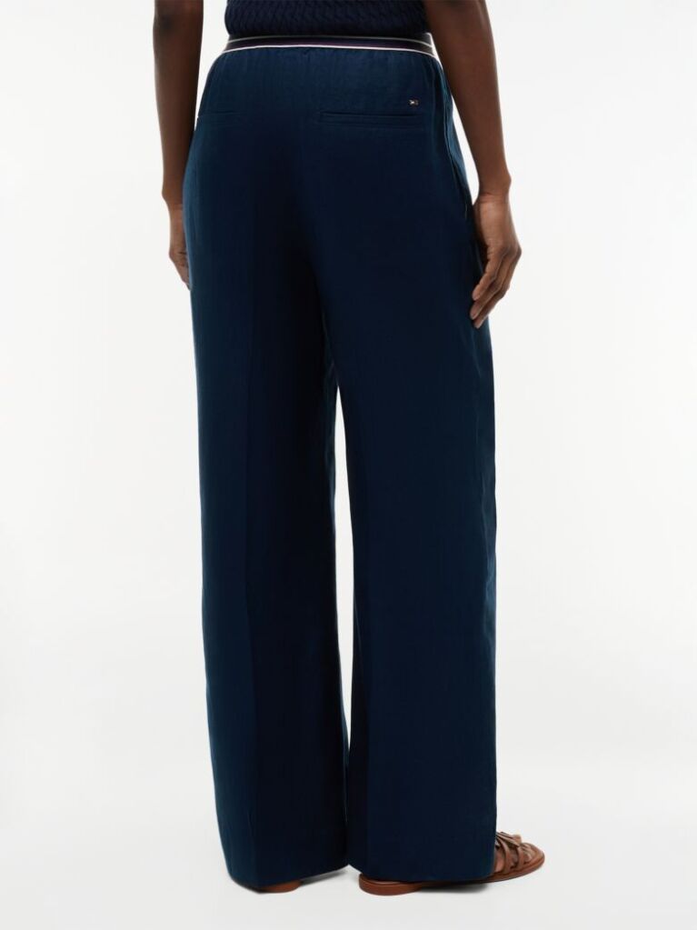 Blue Pantaloni Drepti Din In Pur  Femei