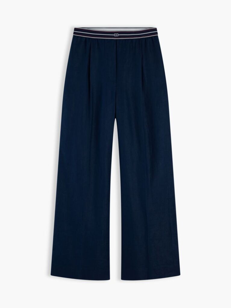 Blue Pantaloni Drepti Din In Pur  Femei