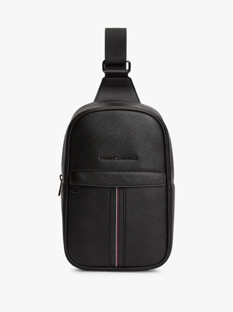 Negru Geanta Tip Sling Cu Broderie Si Banda Signature  Barbati