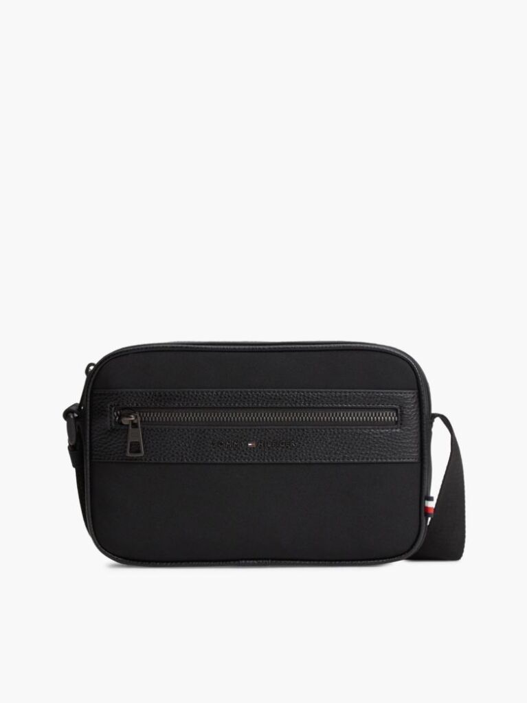 Negru Geanta Reporter Crossbody Cu Logo Din Metal  Barbati