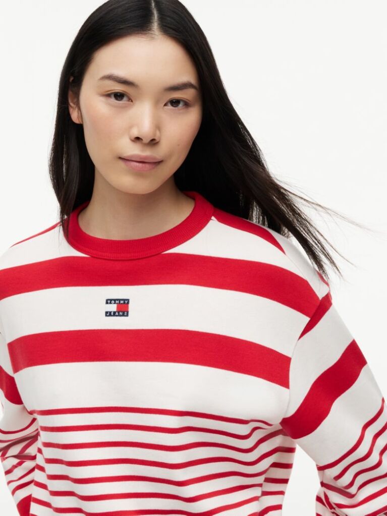 Multi Tommy Badge Hanorac Fara Gluga Cu Croiala Lejera Si Dungi  Femei