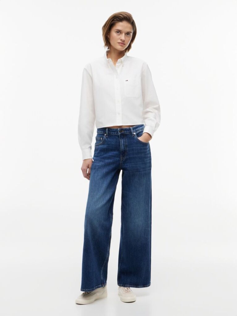 Denim Blugi Cu Talie Medie Picior Larg Si Croiala Loose  Femei