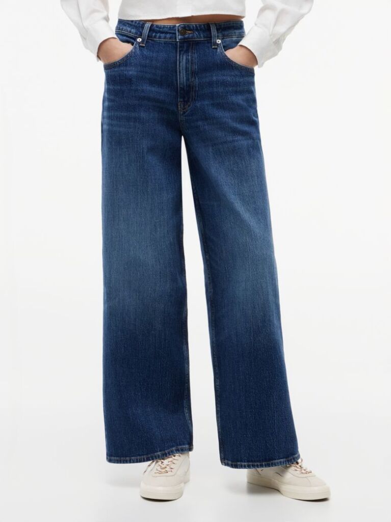 Denim Blugi Cu Talie Medie Picior Larg Si Croiala Loose  Femei