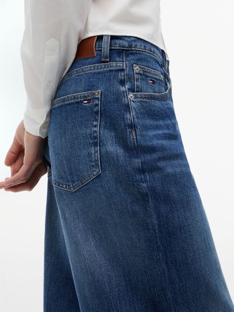 Denim Blugi Cu Talie Medie Picior Larg Si Croiala Loose  Femei