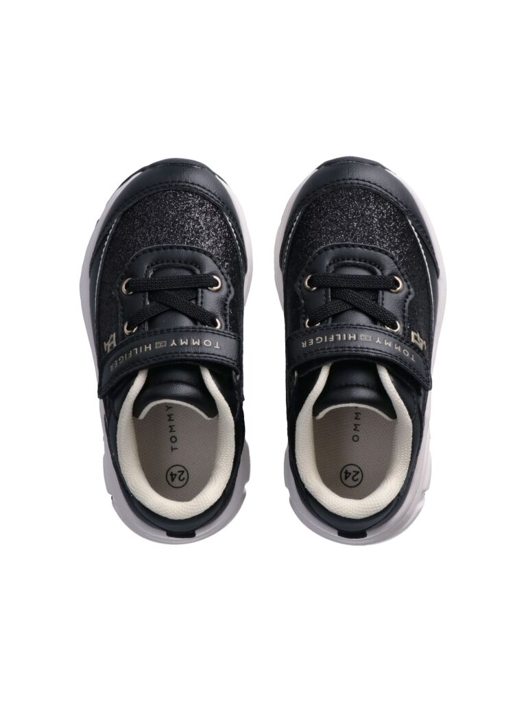 Black Logo Hook And Loop Sneakers  Girls