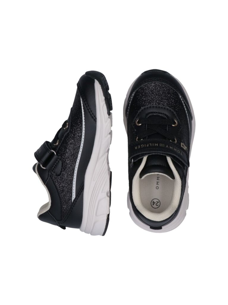 Black Logo Hook And Loop Sneakers  Girls