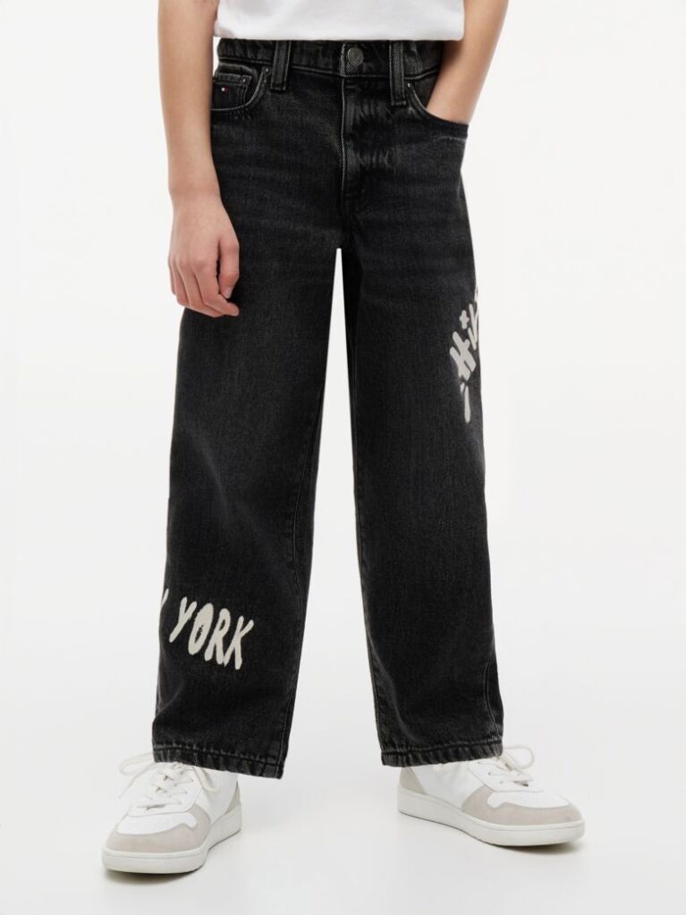 Denim Blugi Negri Cu Croiala Lejera Loose Si Model Printat  Baieti