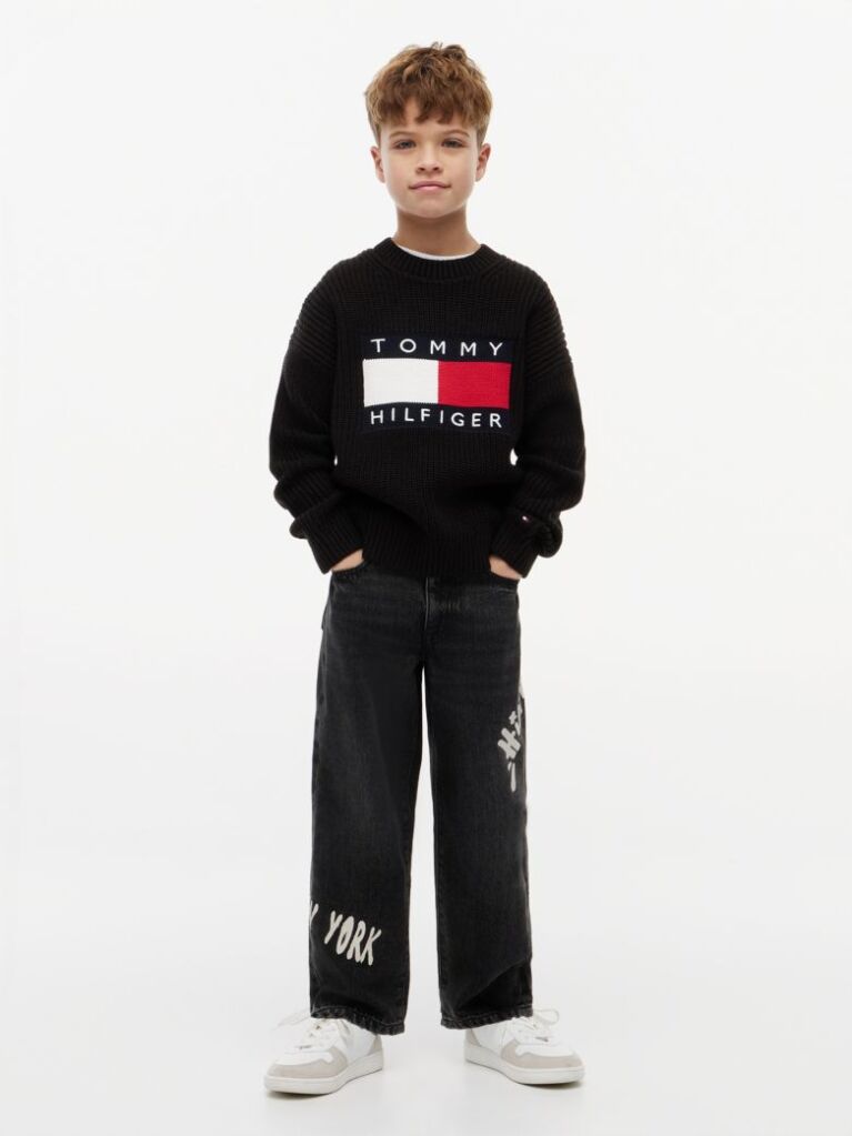 Denim Blugi Negri Cu Croiala Lejera Loose Si Model Printat  Baieti