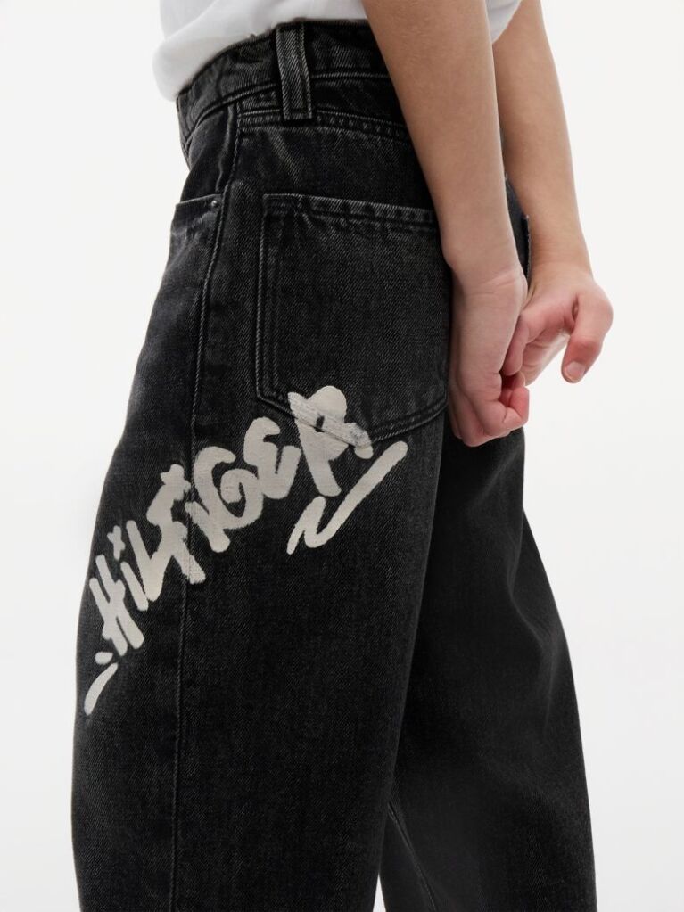 Denim Blugi Negri Cu Croiala Lejera Loose Si Model Printat  Baieti