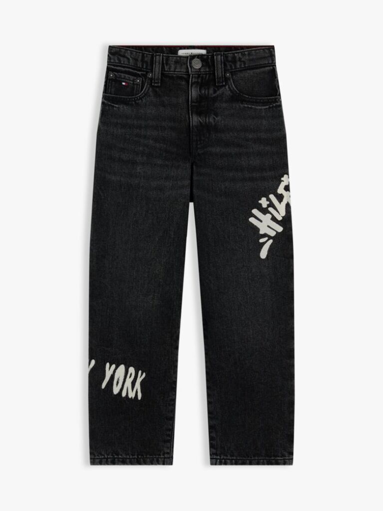 Denim Blugi Negri Cu Croiala Lejera Loose Si Model Printat  Baieti
