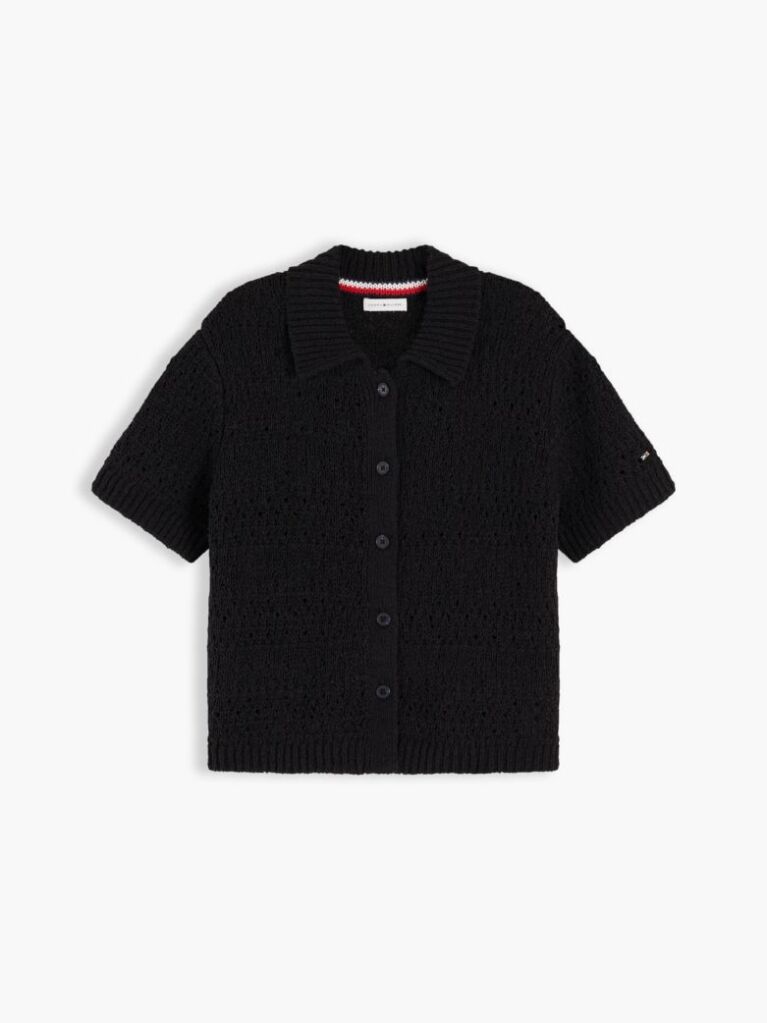 Negru Cardigan Polo Cu Maneca Scurta Si Croiala Lejera  Femei