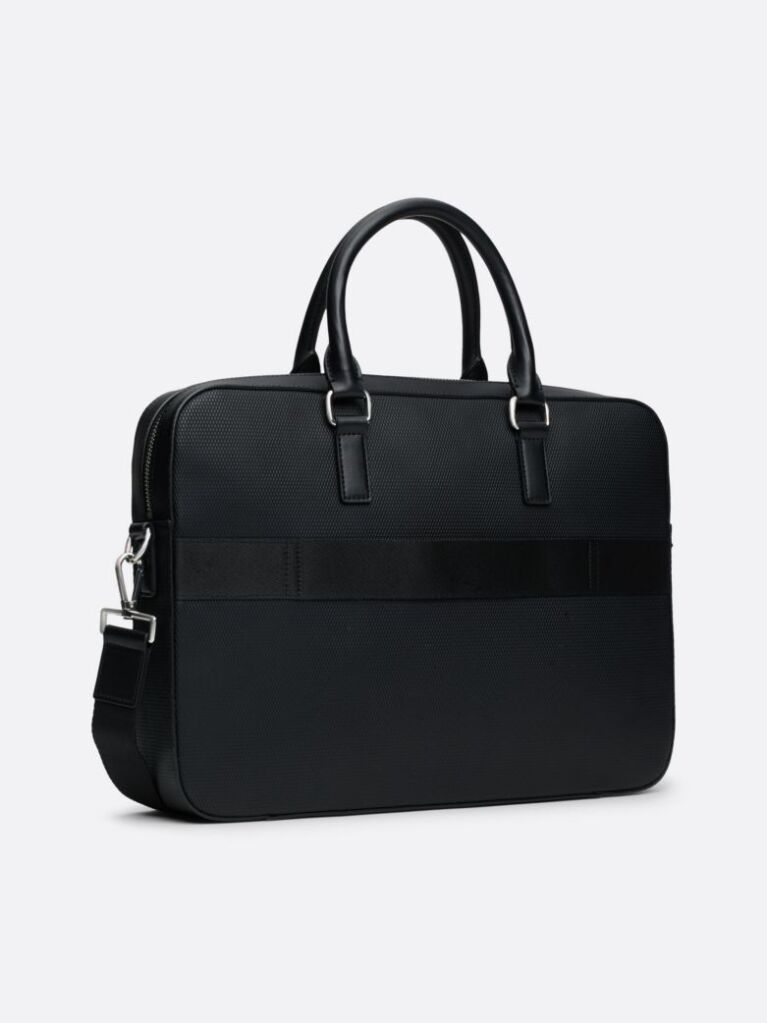 Negru Geanta De Laptop Cu Textura Mixta Corporate  Barbati