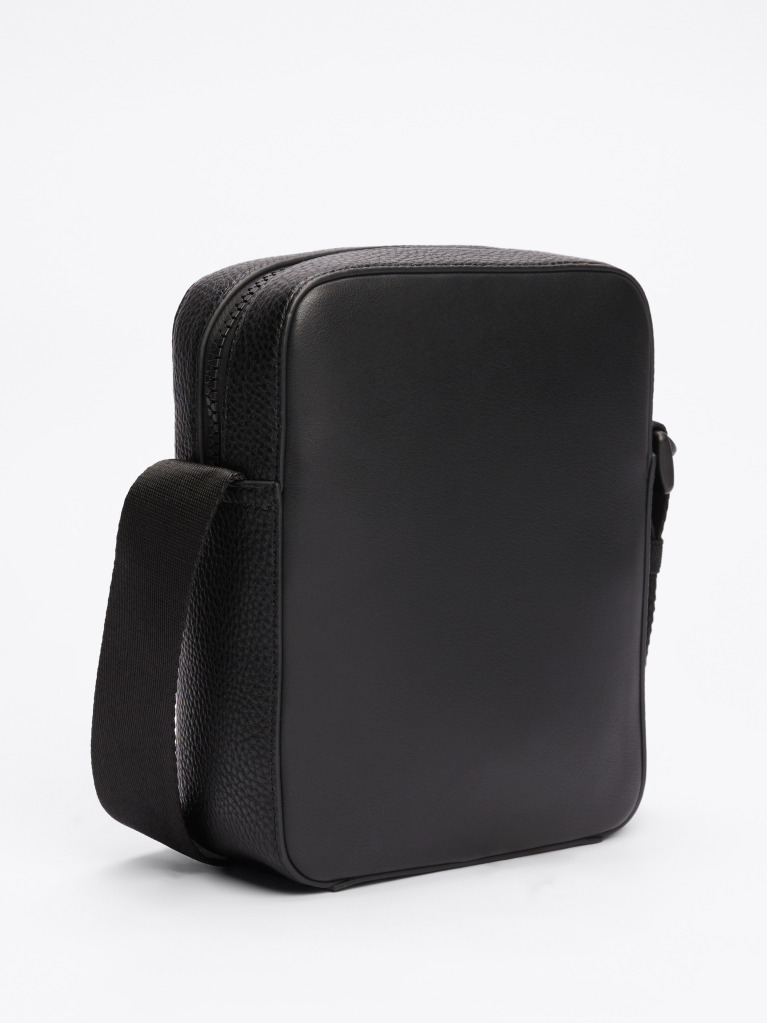 Black Mixed Texture Reporter Bag  Men