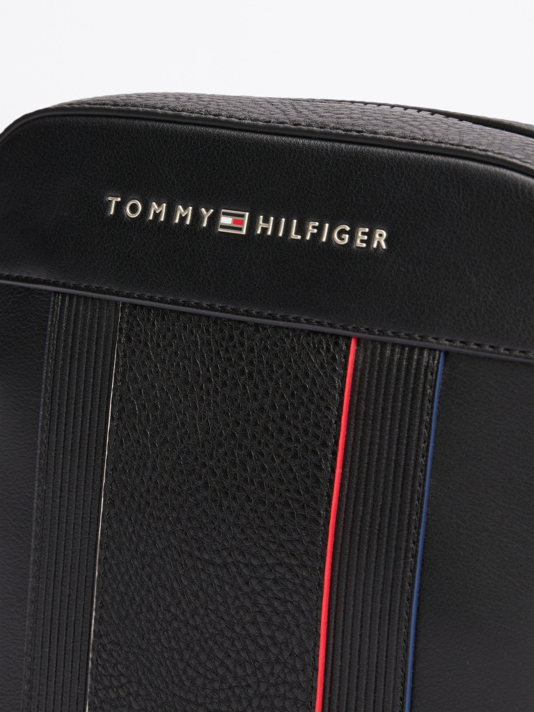 Black Mixed Texture Reporter Bag  Men