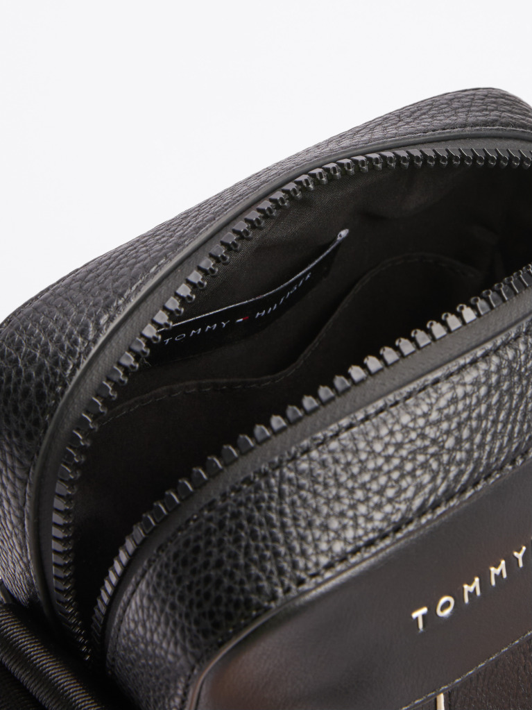 Black Mixed Texture Reporter Bag  Men