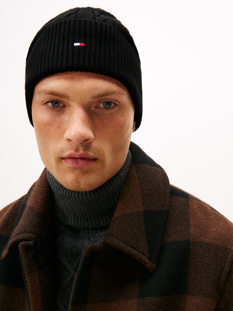Negru Caciula Tricotata Din Amestec De Lana Cu Hilfiger Flag  Barbati