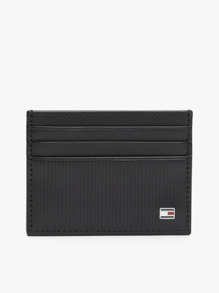 Negru Hilfiger Flag Portofel Pentru Carduri Din Piele Cu Logo Din Piele   Barbati