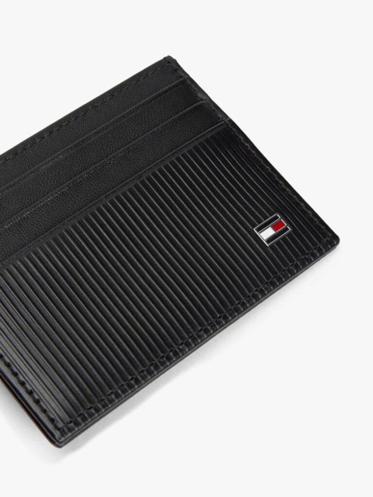 Negru Hilfiger Flag Portofel Pentru Carduri Din Piele Cu Logo Din Piele   Barbati