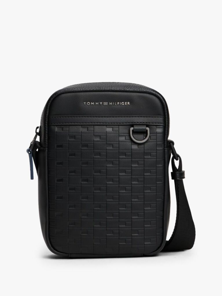 Negru Geanta Crossbody Moderna cu Steag Repetitiv  Barbati