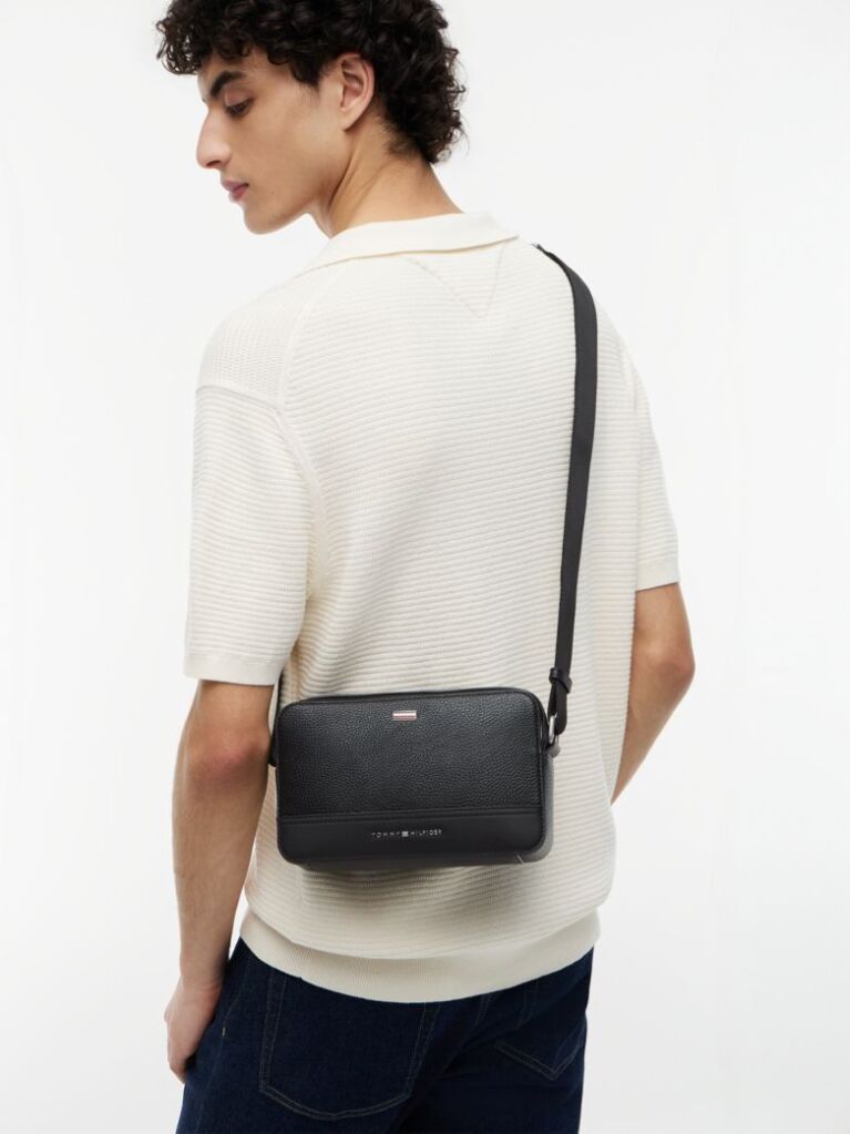 Negru Geanta De Reporter Crossbody Cu Banda Signature Si Placa  Barbati