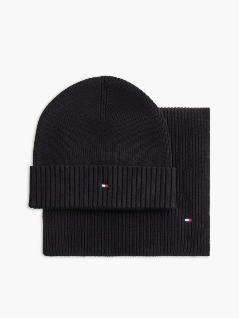 Black Hilfiger Flag Scarf And Beanie Gift Box  Men