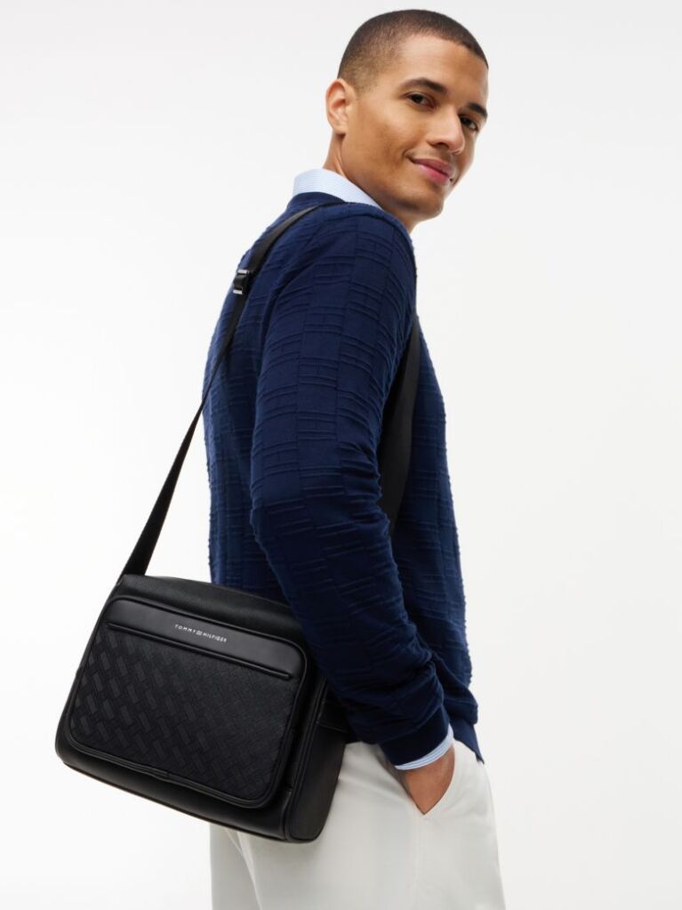 Negru Geanta Crossbody Messenger Modern Cu Steag  Barbati