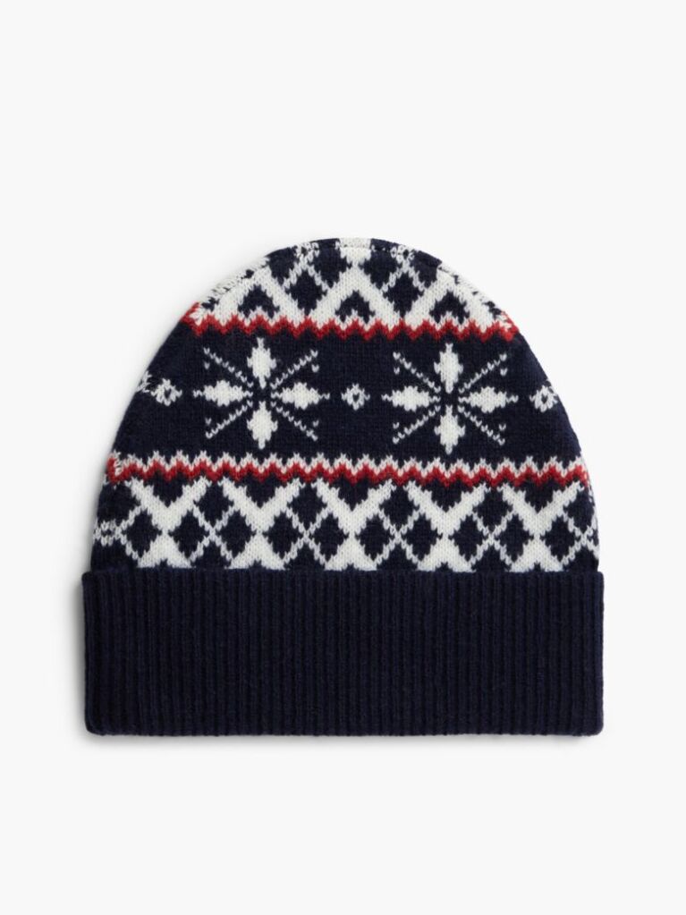 Blue Wool Blend Fair Isle Beanie  Men