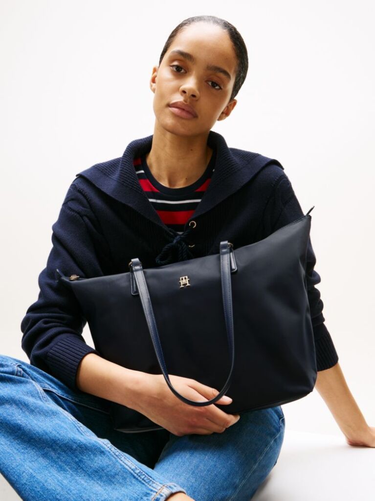 Blue Geanta Tote Cu Placa TH Monogram  Femei