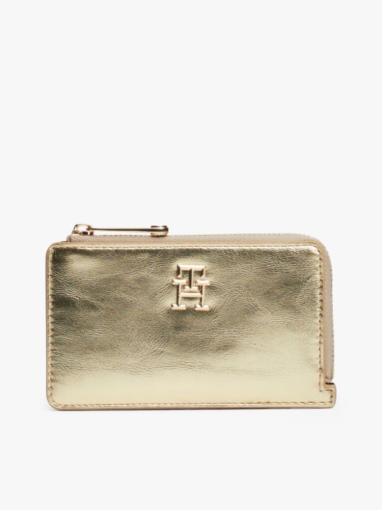 Gold TH Monogram Slim Metallic Wallet  Women